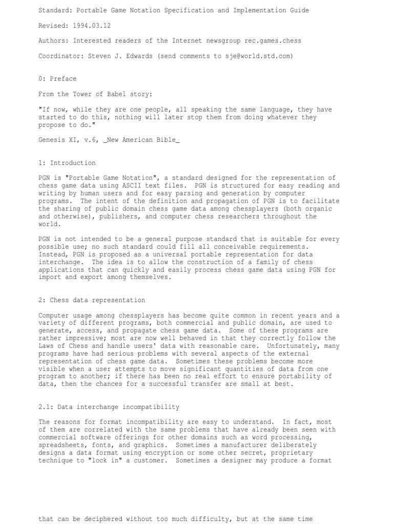 PGN Standard | PDF | Chess | Notation