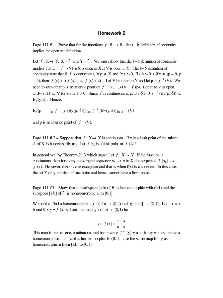 Homework 2 | PDF | Continuous Function | Mathematical Relations