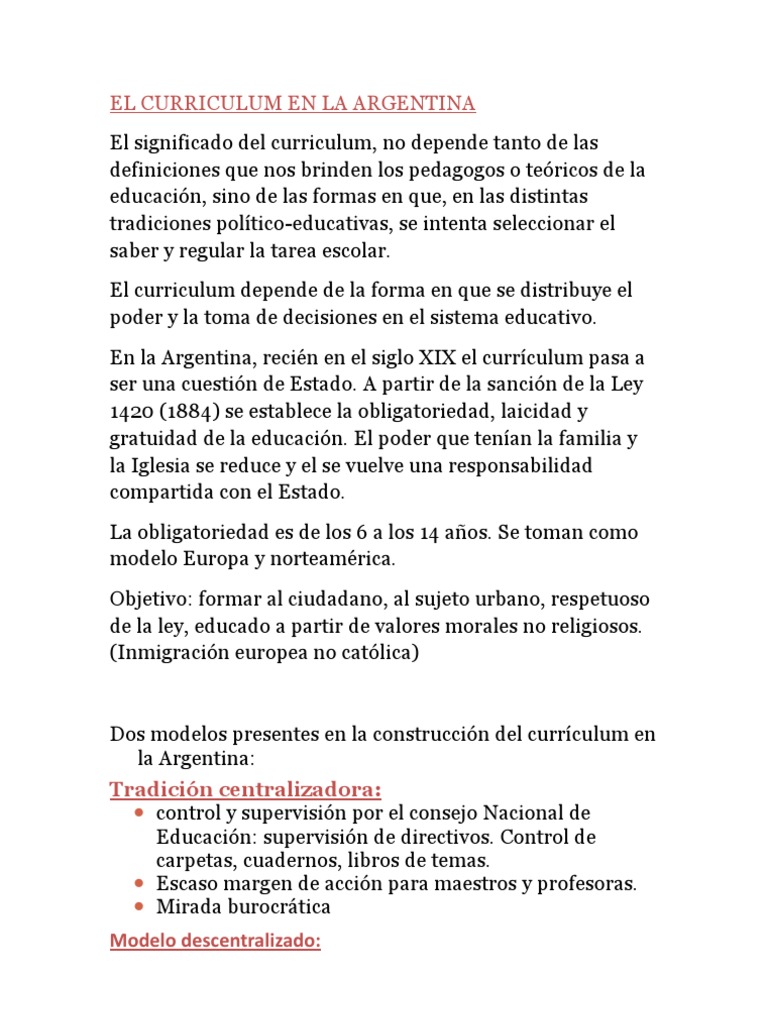 Evolución del Currículum en Argentina | PDF | Plan de estudios ...