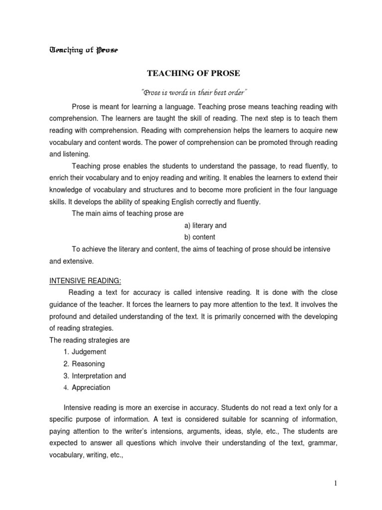 1 6 Teaching of Prose Reading Comprehension Reading 