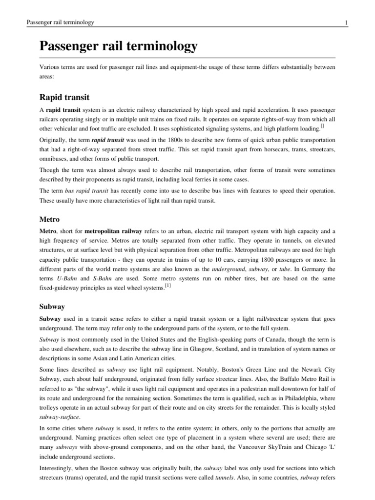 Passenger Rail Glossary of Terms Light Rail Rapid Transit