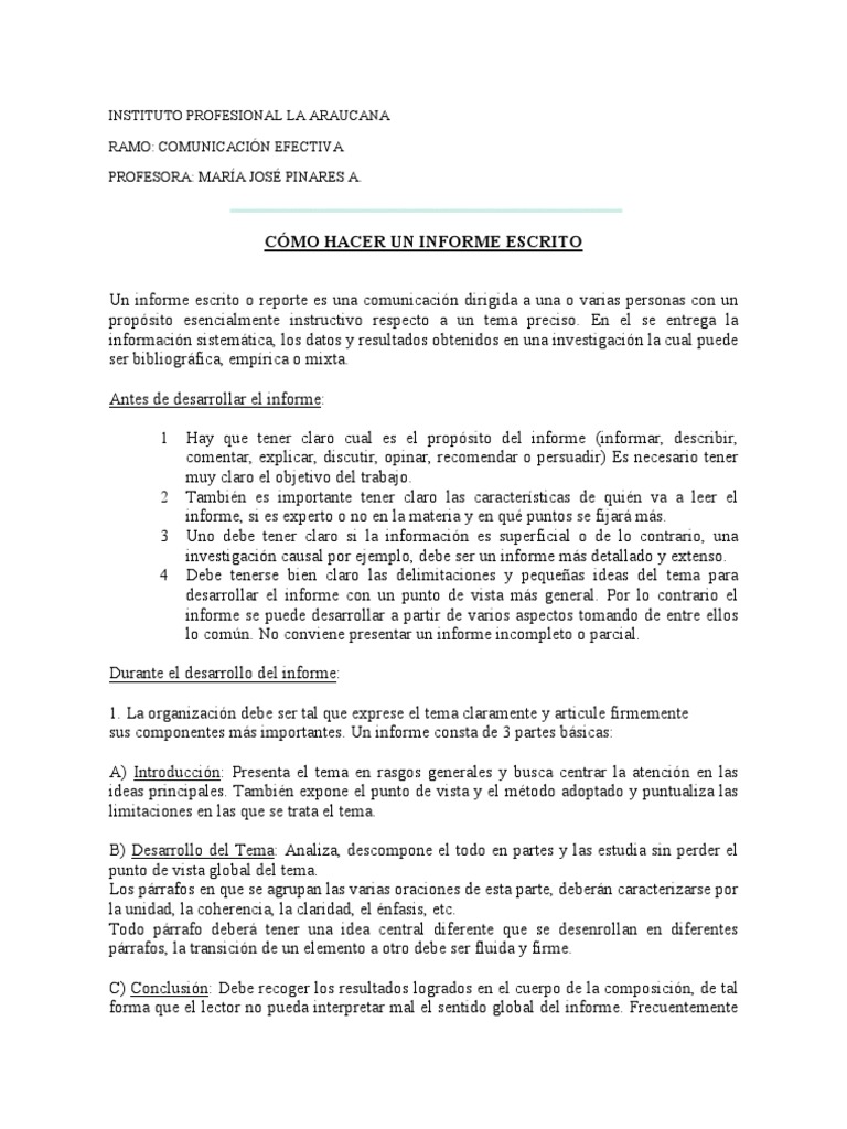 Guía para Elaborar un Informe Escrito | PDF | Comunicación | Información
