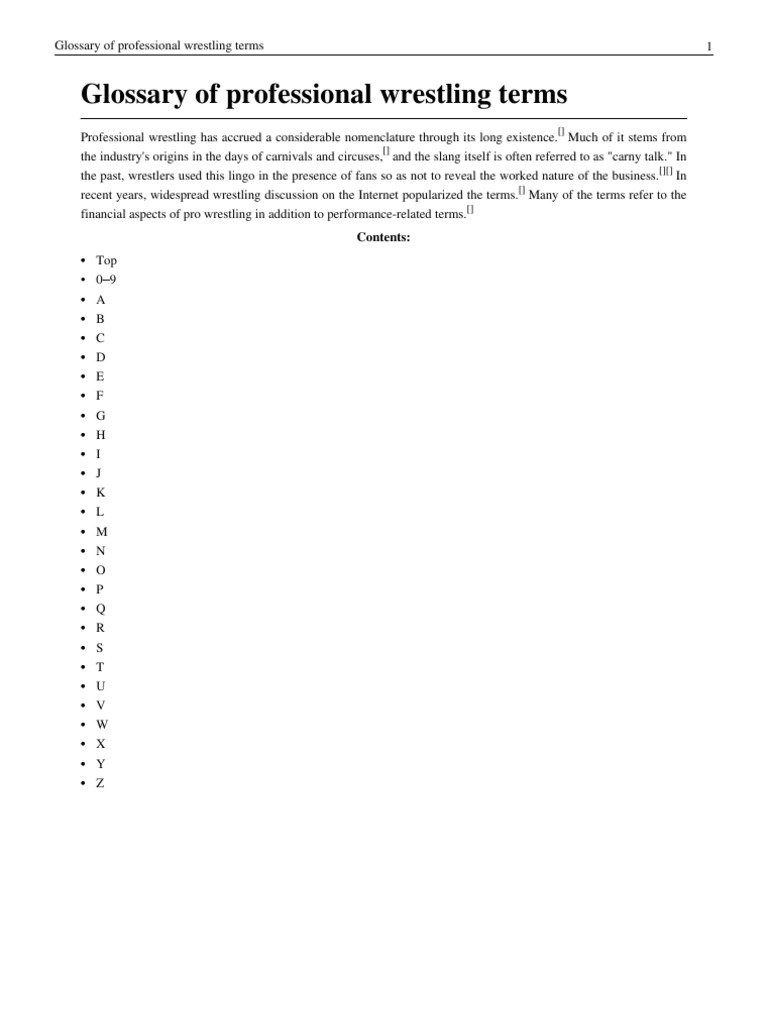 Glossary of Professional Wrestling Terms PDF Professional Wrestling Slang