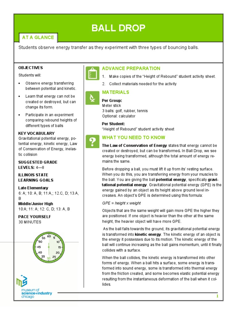 Ball Drop Activity PDF Collision Energy