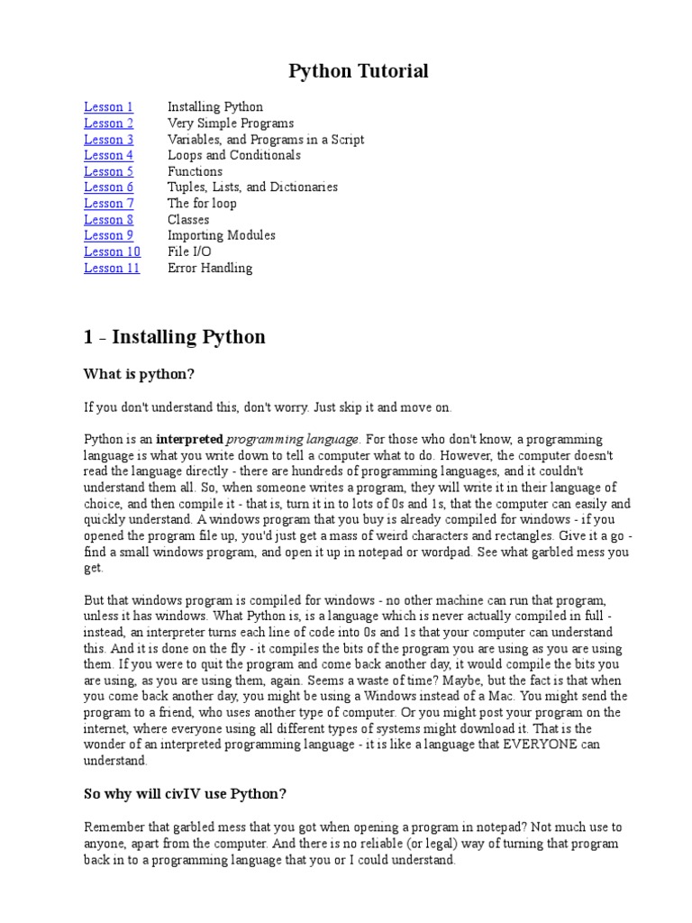 Python Tutorial: Lesson 1 Lesson 2 Lesson 3 Lesson 4 Lesson 5 Lesson 6 ...