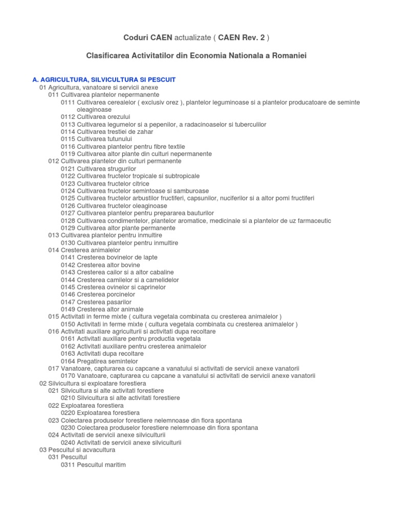 Codurile CAEN Actualizate | PDF