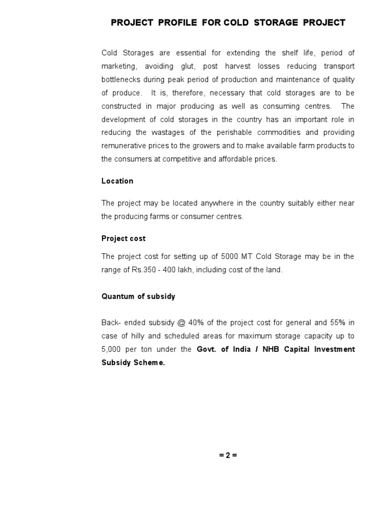 Project Profile For Cold Storage Project: Location | PDF