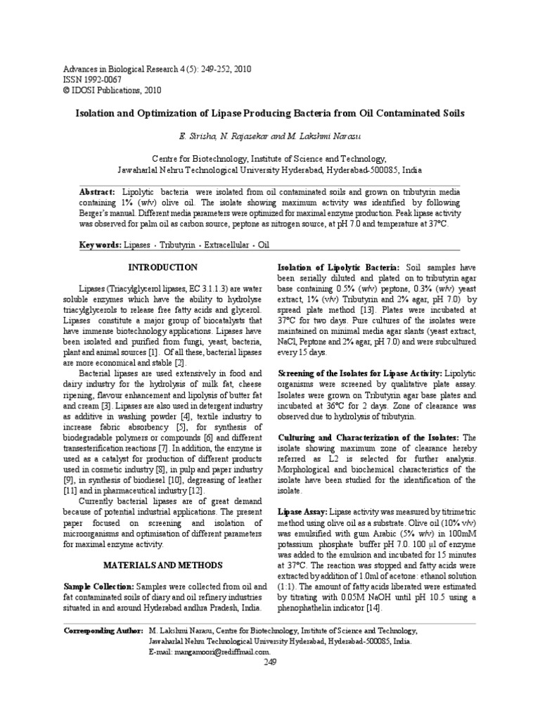 Isolation and Optimization of Lipase Producing Bacteria From Oil ...