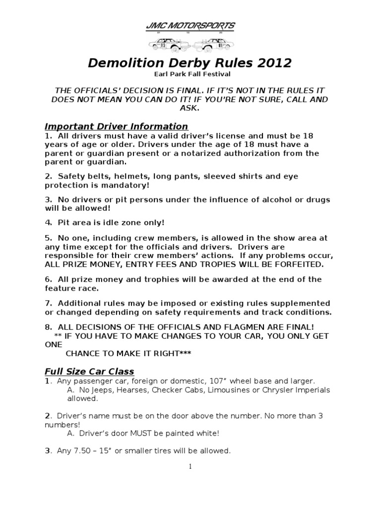 Demolition Derby Rules 2012 PDF Truck Axle
