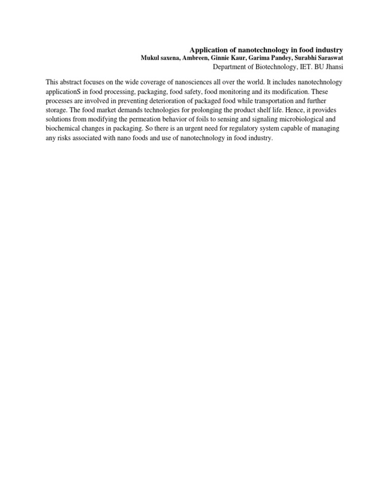 Nanotechnology in Food Industry Applications | PDF