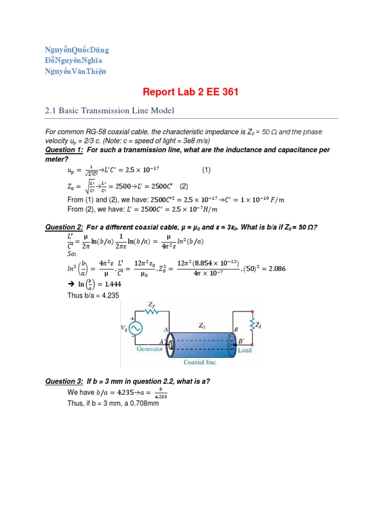 Report Lab 2 EE 361 PDF Transmission Line