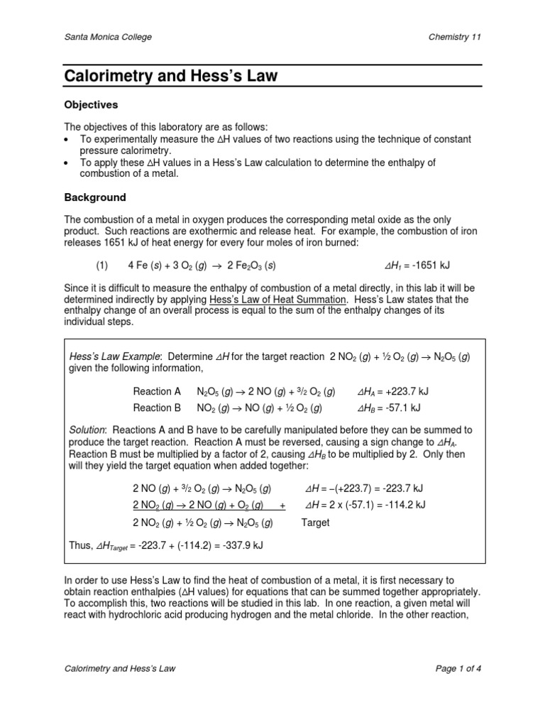 Calorimetry Procedure PDF Chemical Reactions Combustion