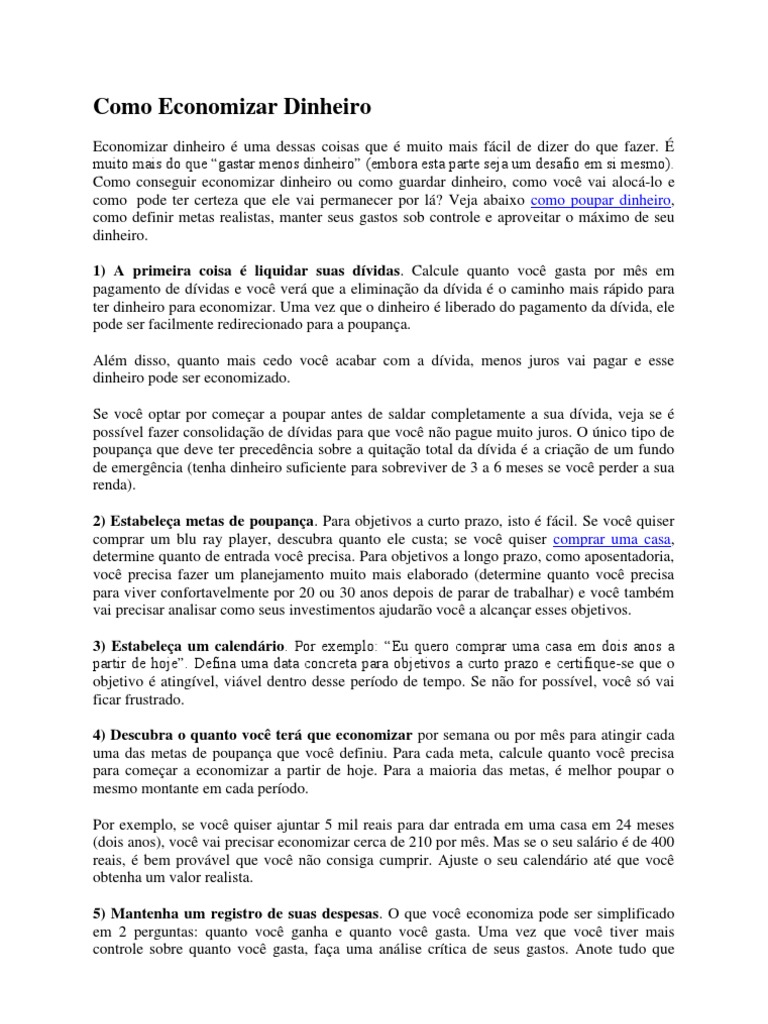 Dicas Práticas para Economizar Dinheiro | PDF | Salvar | Chuveiro