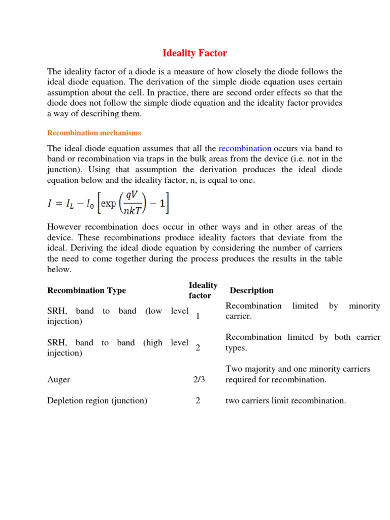 Ideality Factor For PN Junction Diode | PDF | Band Gap | Semiconductors