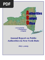 Uthorities Udget Ffice: Annual Report On Public Authorities in New York State