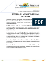 Comunicado de Prensa No. 231. 19 de Junio de 2013. Entrega Dif Municipal 15 Sillas de Ruedas.
