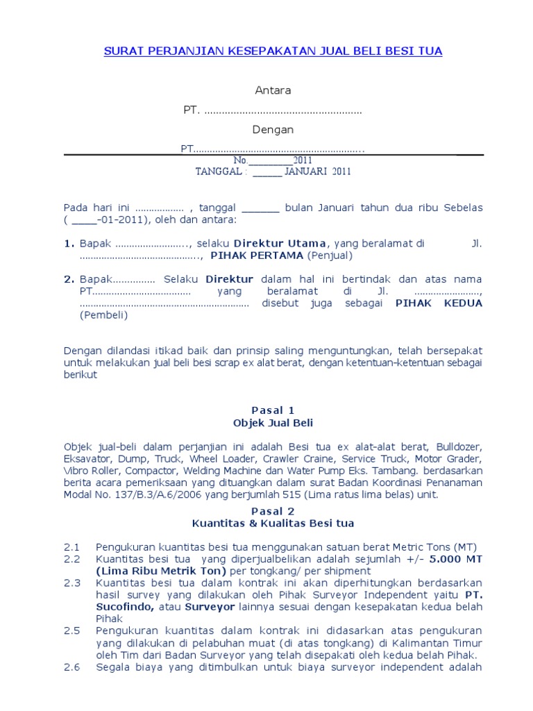 Contoh Surat Kuasa Jual Beli Kapal