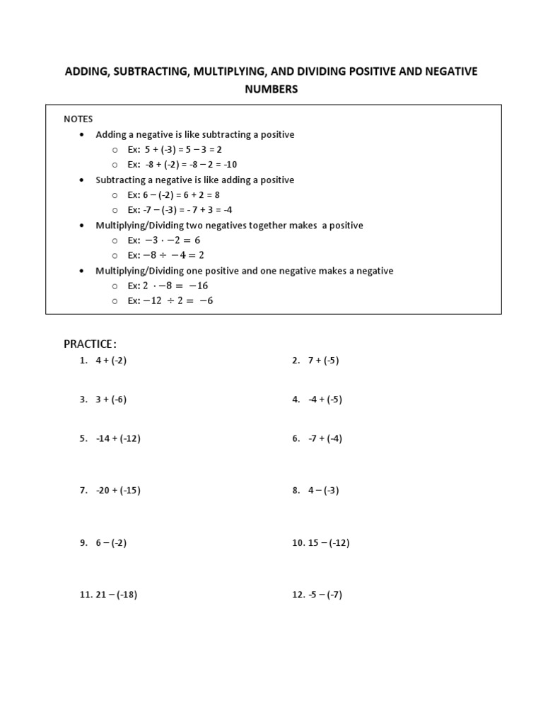 Integer Operations: Adding & Subtracting | PDF