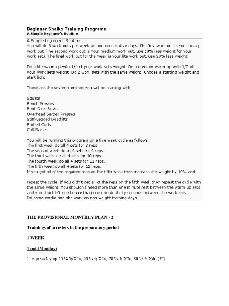 Beginner Sheiko Training Programs | PDF | Recreation | Weight Training
