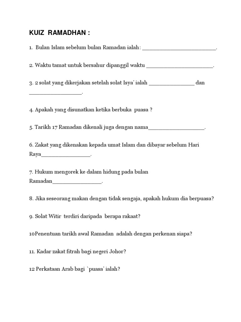 Kuiz Ramadhan Terkini Pdf