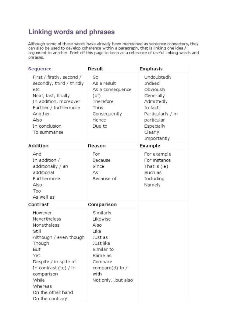 Linking Words and Phrases: Sequence | PDF | Language Arts & Discipline ...