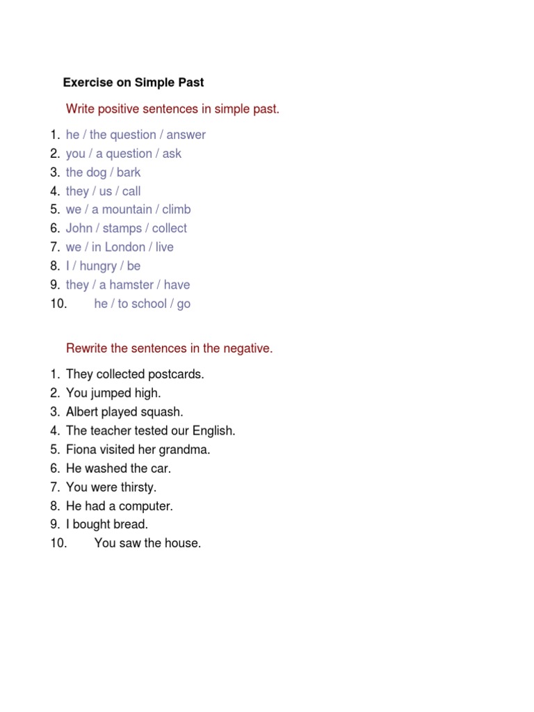 Exercises on Simple Past Tense, Negation, and Question Formation | PDF