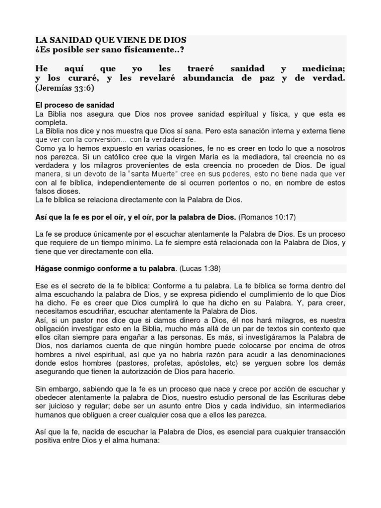 La Sanidad Que Viene de Dios | PDF | Fe | Cristo (título)