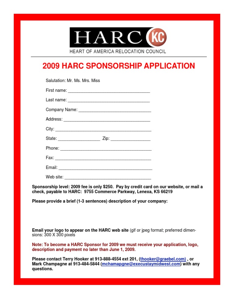 2009 HARC Sponsorship Application Form | PDF | Business | Law
