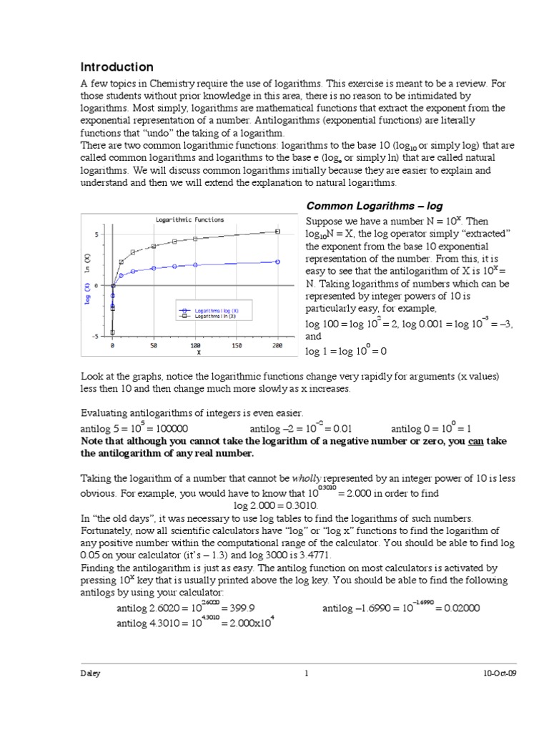 Understanding Logarithms in Chemistry | PDF | Logarithm | Exponential ...