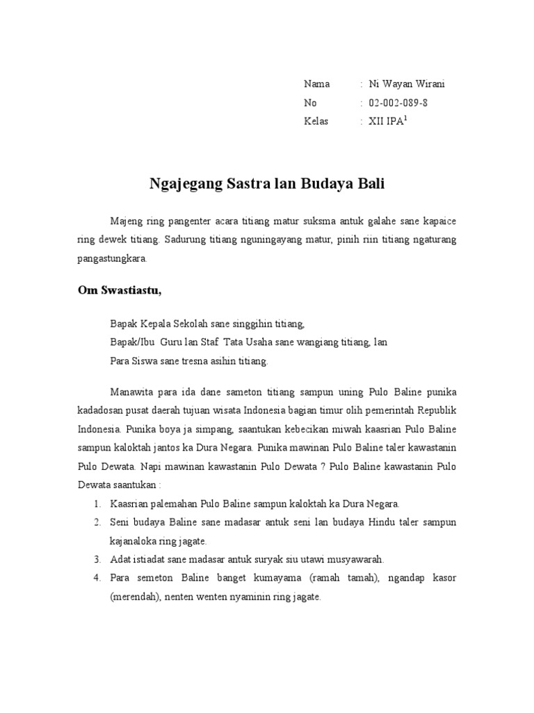 Ngajegang Sastra Lan Budaya Bali