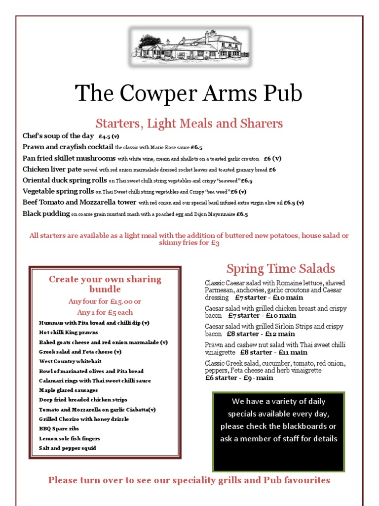 The Cowper Arms Pub: Starters, Light Meals and Sharers | Download Free ...