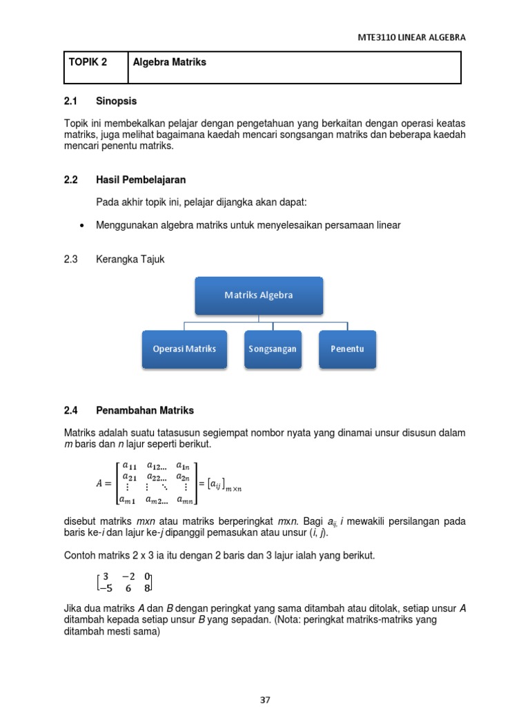 Operasi dan Penentu Matriks | PDF
