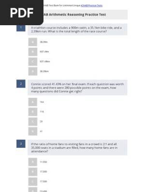 Asvab Arithmetic Reasoning Practice Test 5 Pdf Fraction Mathematics Ratio