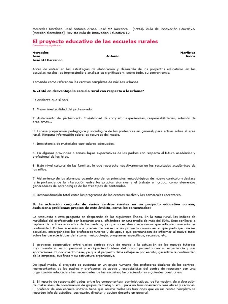 Proyecto Educativo para Escuelas Rurales | PDF | Grupo de trabajo ...