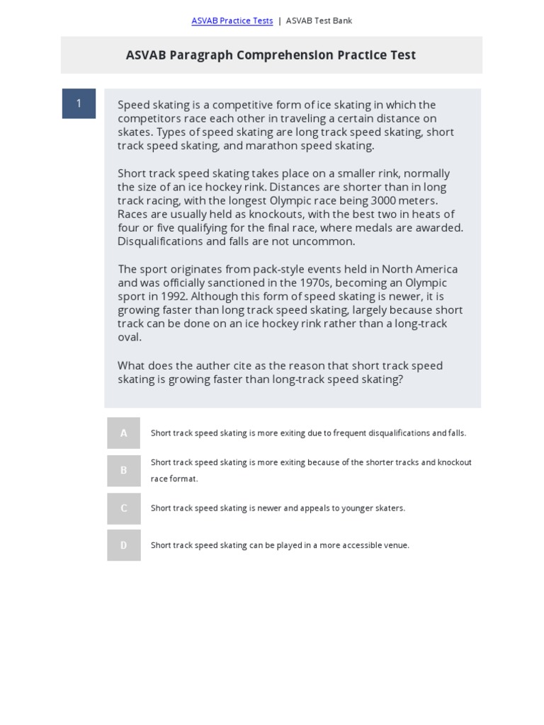 Asvab Paragraph Comprehension Practice Test 4 Pdf Petroleum