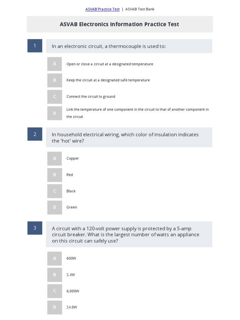 ASVAB Electronics Information Practice Test 3 Electronic Component