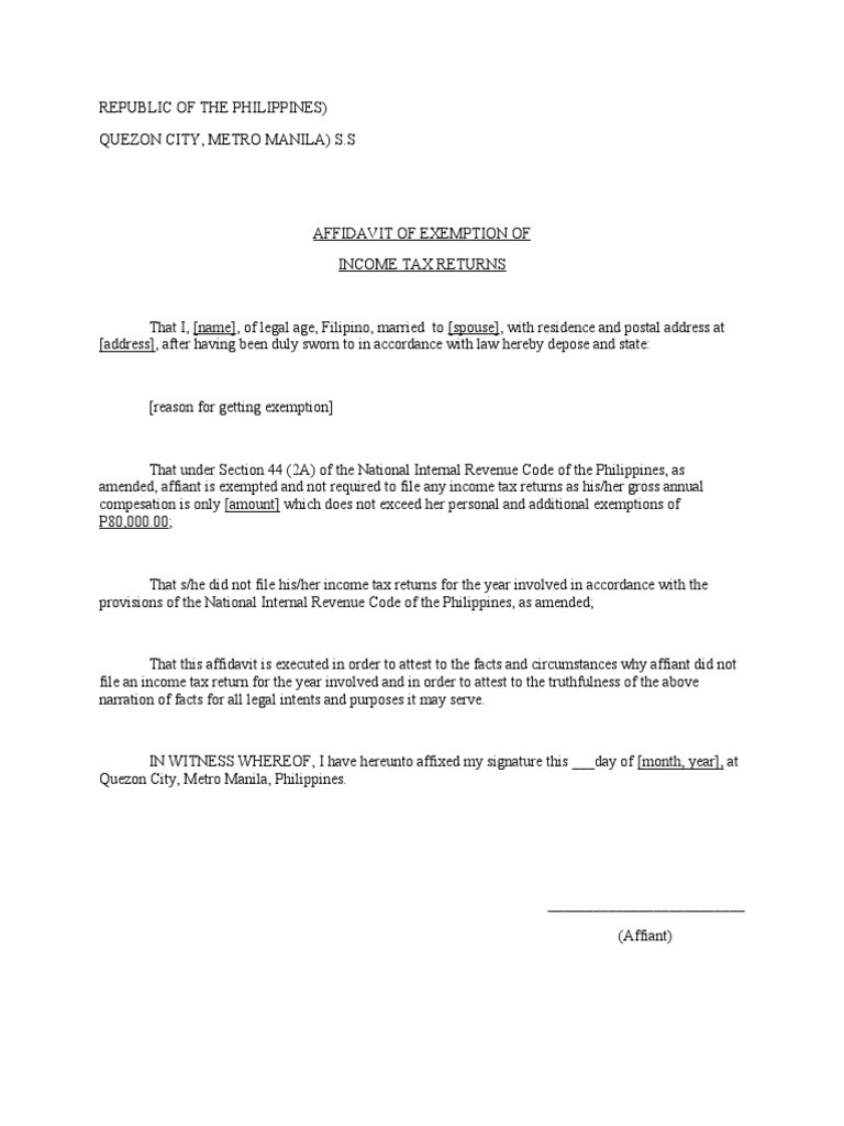 Affidavit of Tax Exemption Template.doc