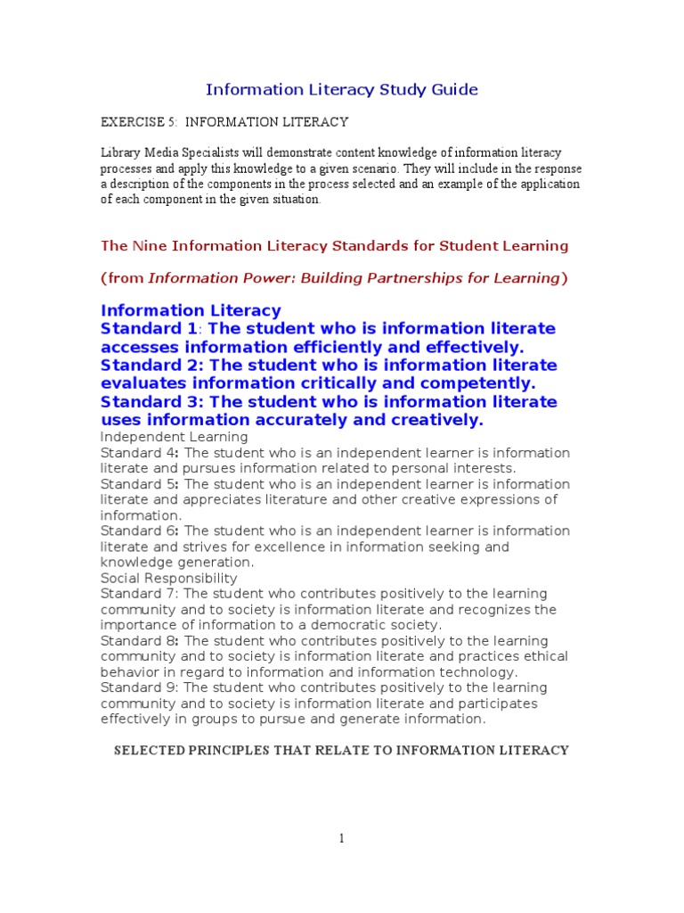 Information Literacy Standards Guide | PDF | Information Literacy ...