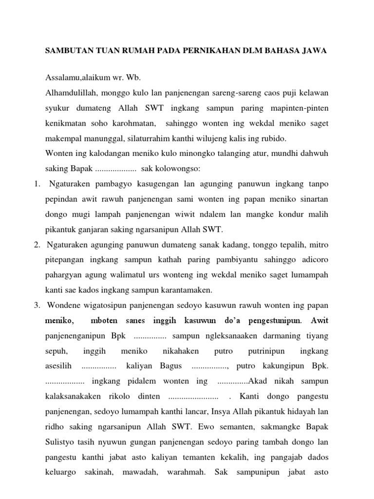 Sambutan Tuan Rumah Pada Pernikahan Dlm Bahasa Jawa Pdf