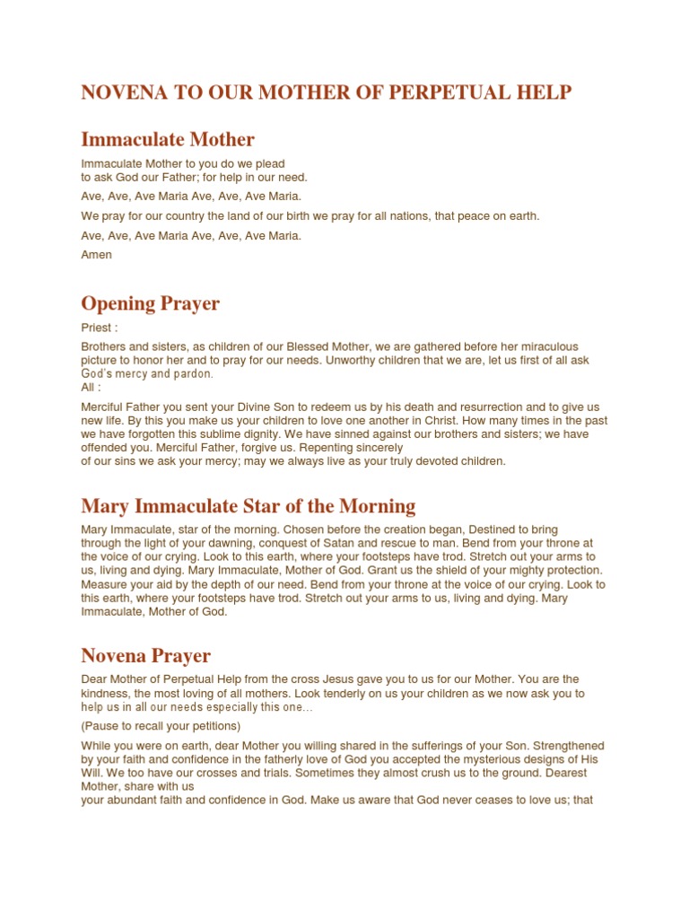 Novena to Our Mother of Perpetual Help | PDF | Mary, Mother Of Jesus ...