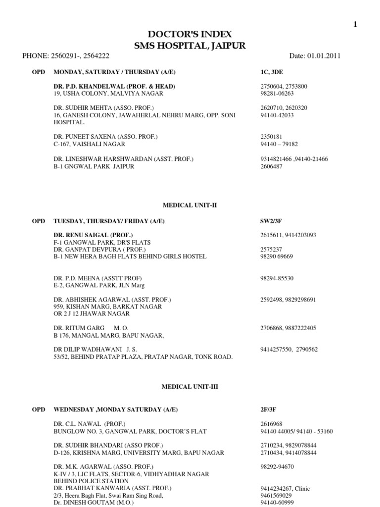 SMS Hospital Jaipur, Doctor's Index PDF Sikhism