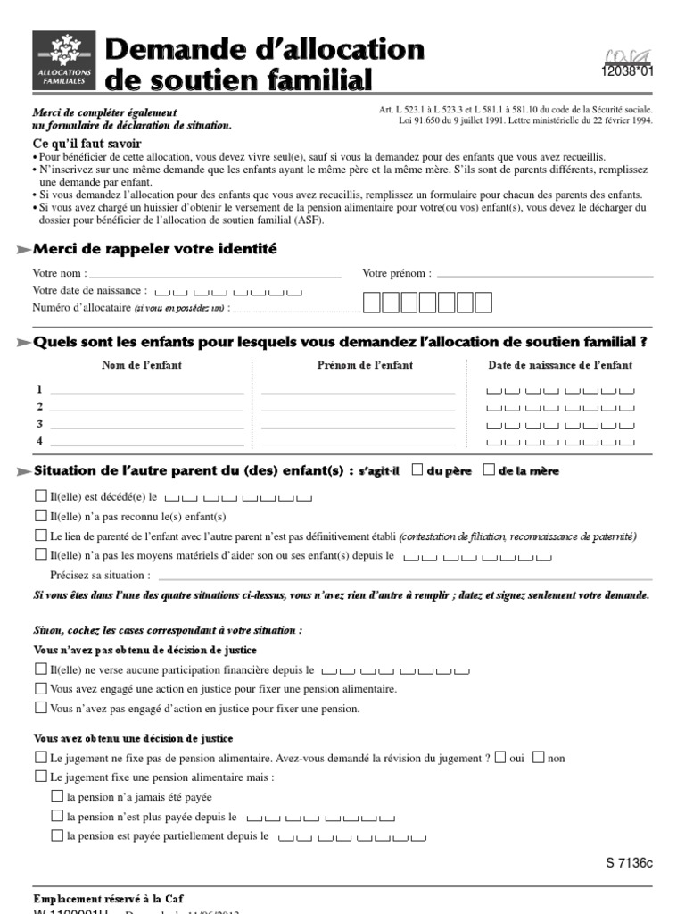 Fiche Familiale D état Civil Formulaire Ec3 Formulaire de Demande d'ASF | PDF | Obligation alimentaire en France |  Réfugié