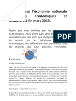 Le point sur l’économie nationale Indicateurs économiques et financiers à fin mars 2013