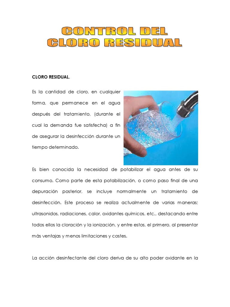 pestillo Persona responsable Moderador Cloro Residual | PDF | Cloro | Amoníaco