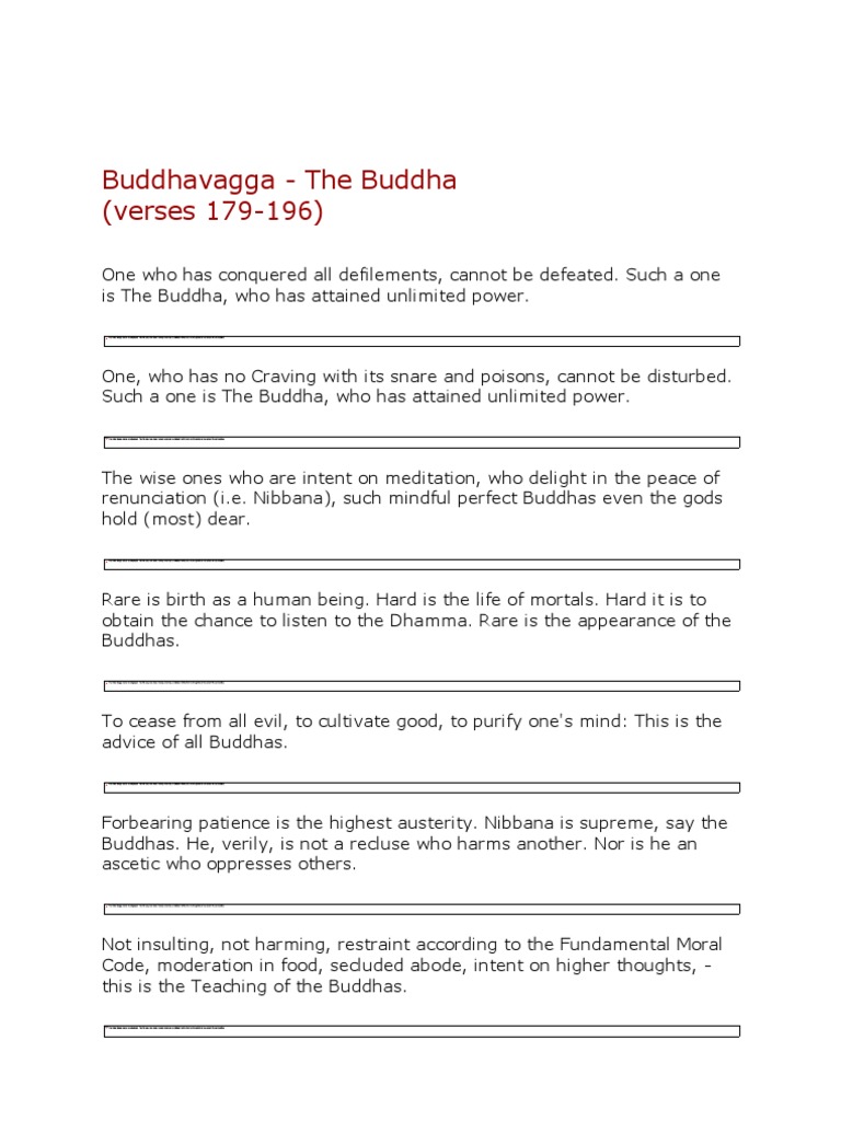 Buddhavagga - The Buddha (Verses 179-196) | PDF | Gautama Buddha | Dharma