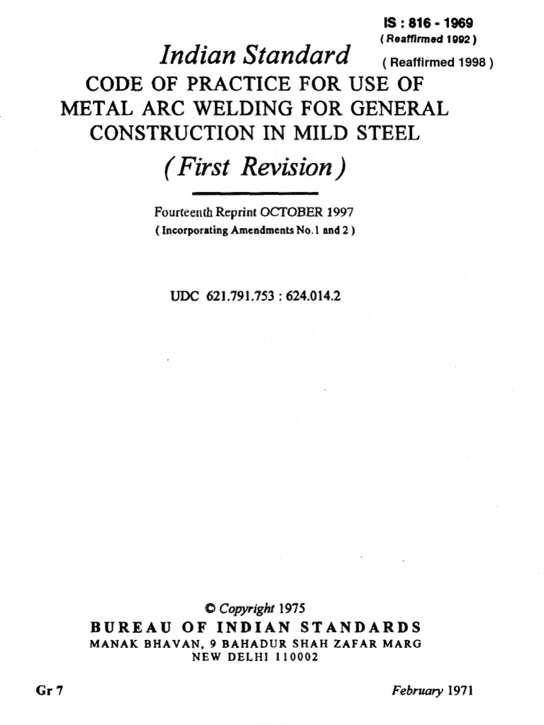 I S 816 - 1969 | PDF | Technology & Engineering