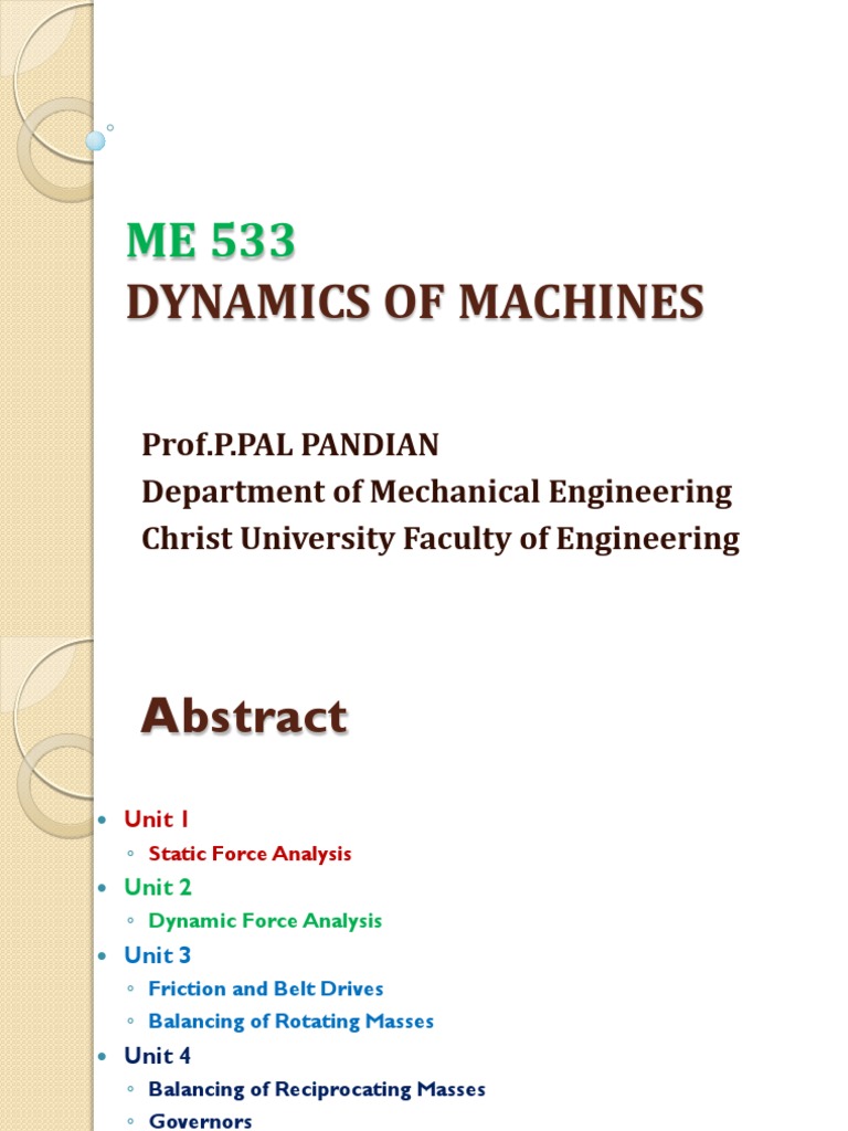 Dynamics of Machines Course | PDF | Force | Mass