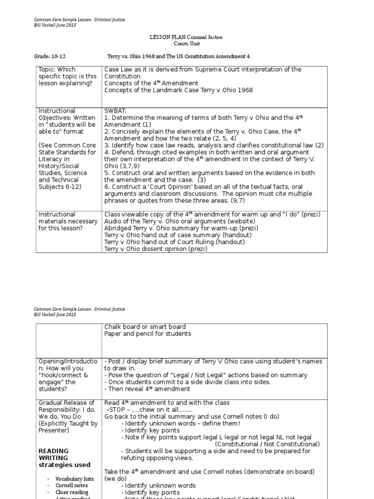 criminal justice lesson plan terry v ohiodemonstrating use of common