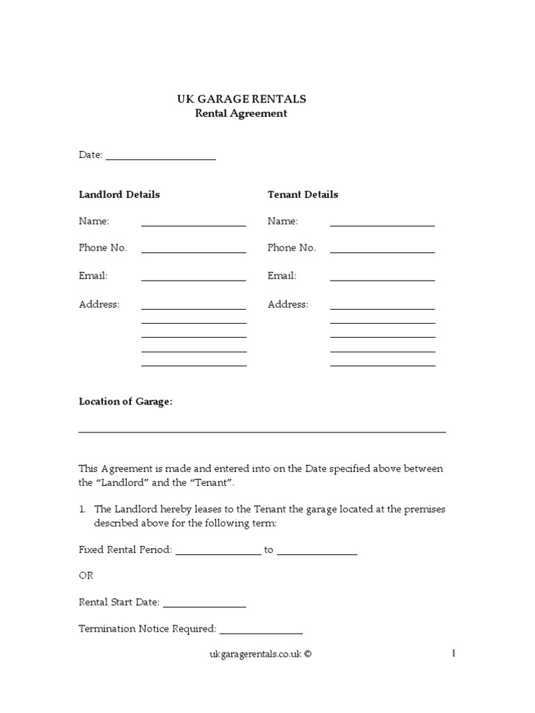 Uk Garage Rental Agreement | PDF