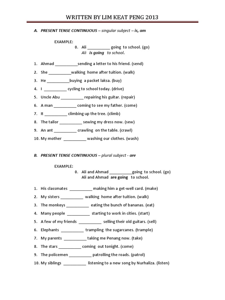 Continuous Verb Exercise PDF Languages Language Arts & Discipline